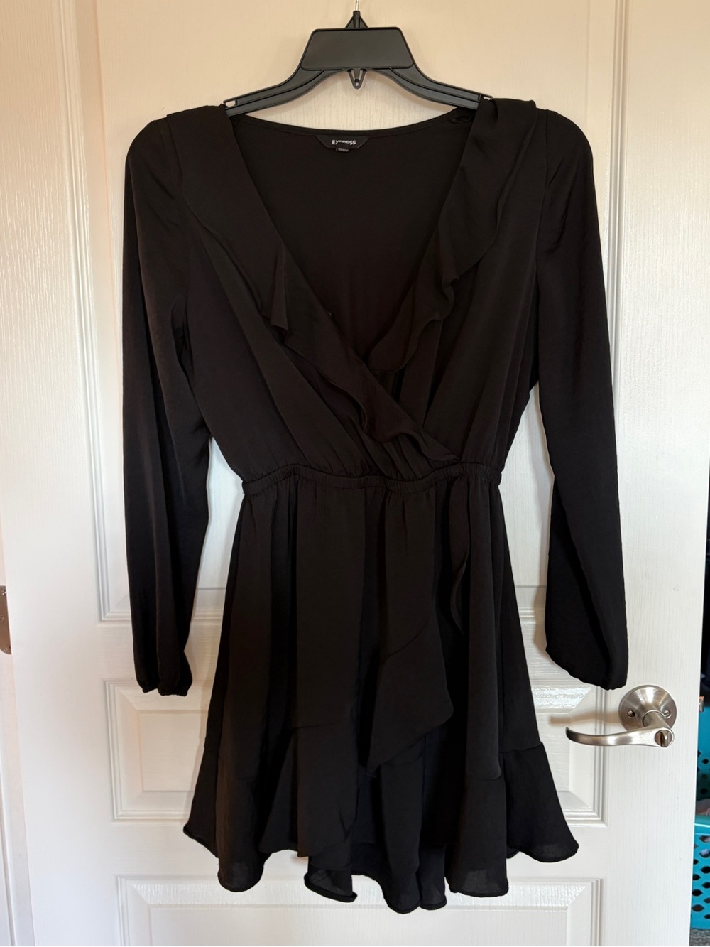 Express Black Mini Wrap-style Ruffle Dress